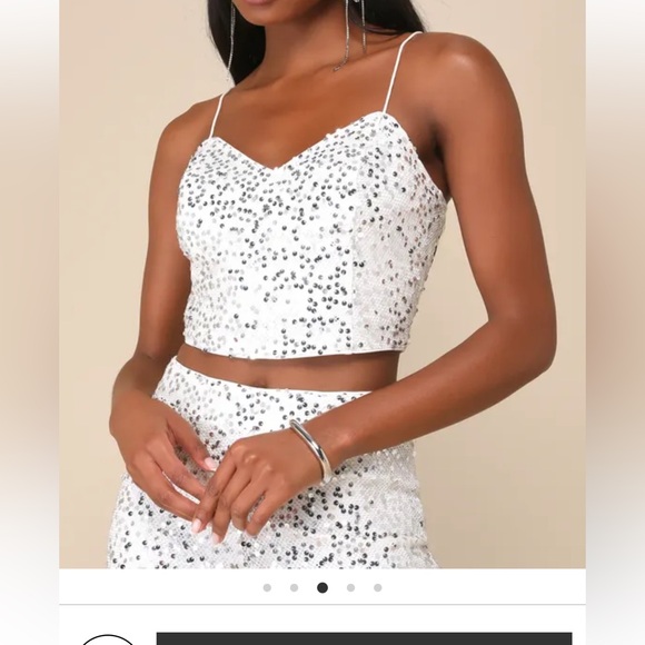 Lulus Sparkling Image White Sequin Two-piece Jumpsuit - Size M - Picture 4 of 6